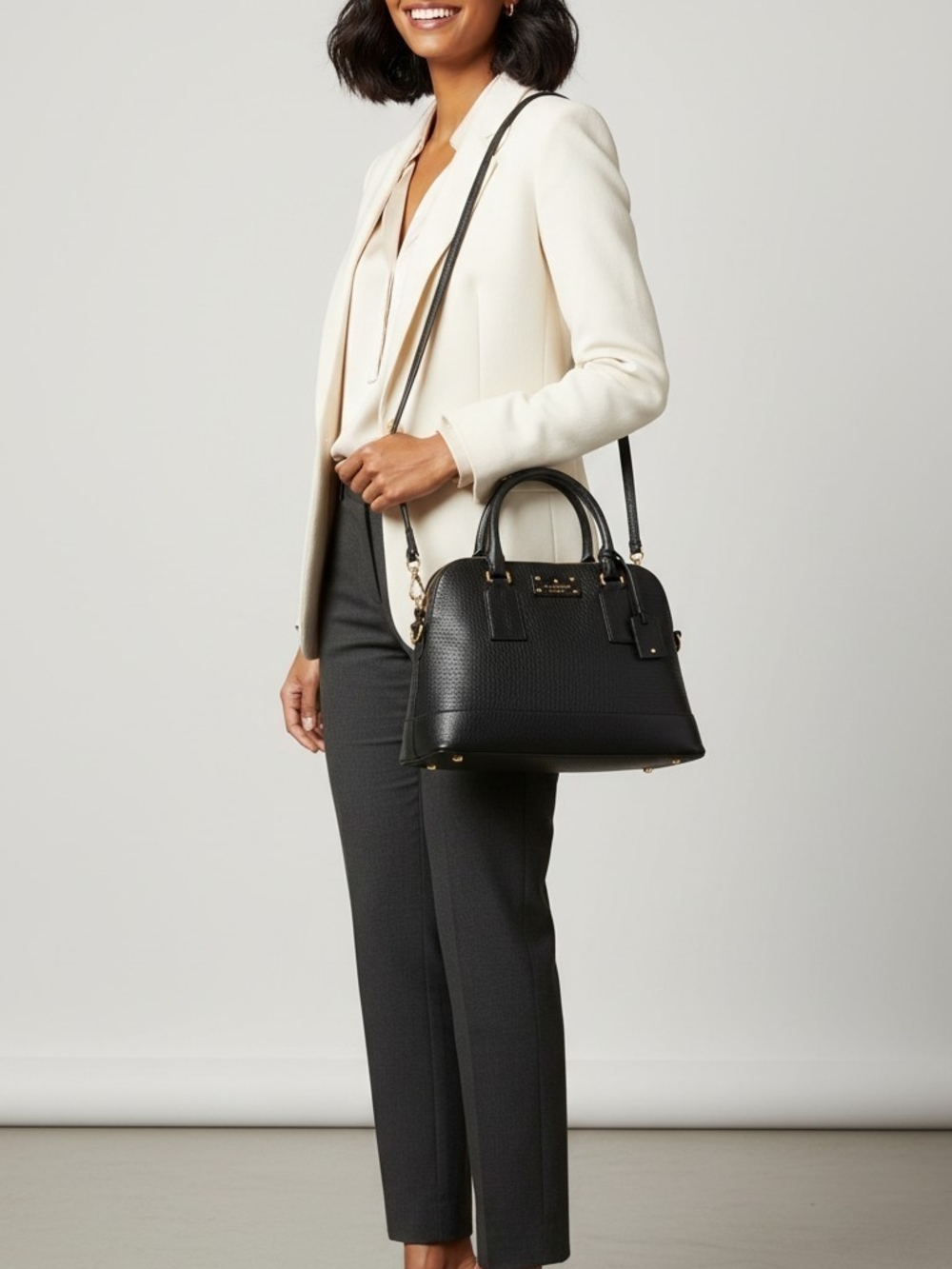 Michael Kors Black Leather Satchel/Crossbody with Gold Hardware